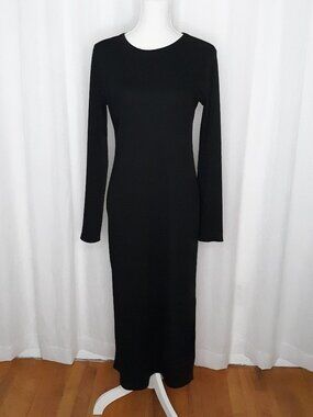 UNIQLO Black Long Sleeve Ribbed Maxi Dress Casual Wear